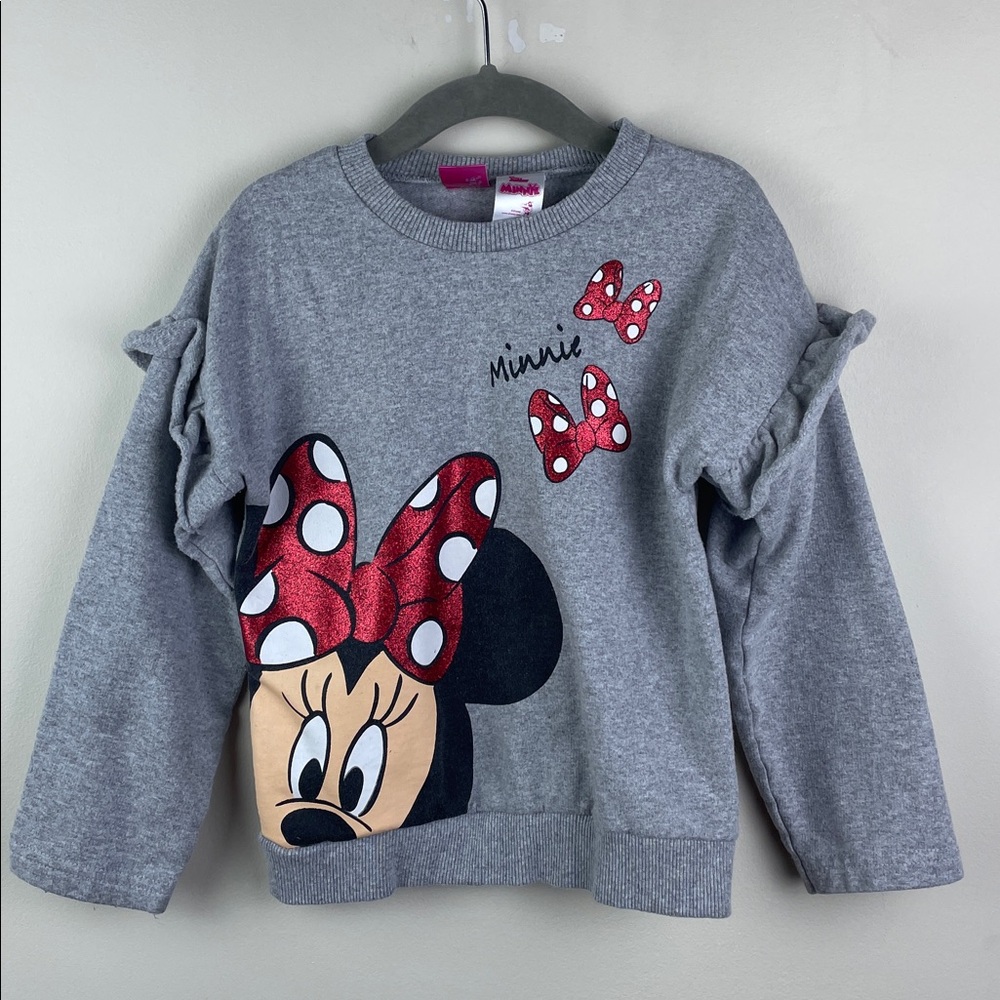 Minnie Mouse Red Glitter Bow Sweatshirt Ruffle Sleeve